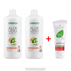 Комплект Aloe Vera Гел за Пиене с Праскова за диабетици, две бутилки + Крем Концентрат Алое Вера при Кожни проблеми