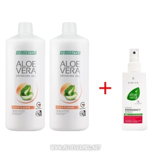 Комплект Алое Вера с Праскова за Метаболизма 2 бр + Спрей за спешна помощ при всякакви кожни проблеми