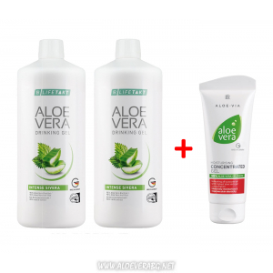 Комплект Aloe Vera Гел за пиене с Коприва за Прочистване на кръвоносната система, Две бутилки + Крем Концентрат Алое Вера при Кожни проблеми