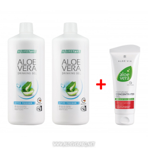 Комплект Aloe Vera Гел за пиене за Ставите с колаген, две бутилки + Крем Концентрат Алое Вера при Кожни проблеми