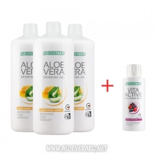Месечен Комплект за Здраве Aloe Vera Гел за Пиене с мед + Витамини VitaActive