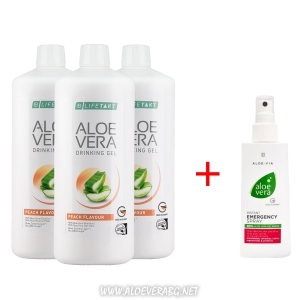 Комплект 3 броя Алое Вера с Праскова за Метаболизма + Спрей за спешна помощ при всякакви кожни проблеми