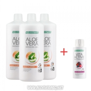 Комплект за добро усещане за тяло Гел за пиене Алое Вера с праскова Месечен комплект + VitaActive Витамини