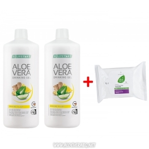 LR Aloe Vera Immune Plus Гел за пиене за Имунната система | Двоен комплект + Нежни почистващи кърпички