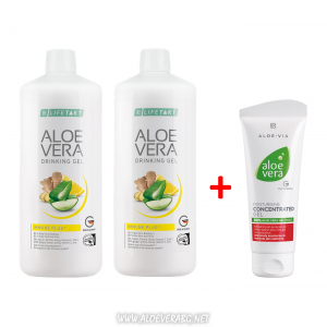 Комплект Aloe Vera Feel Good Гел за пиене за имунната система, две бутилки + Крем Концентрат Алое Вера при Кожни проблеми