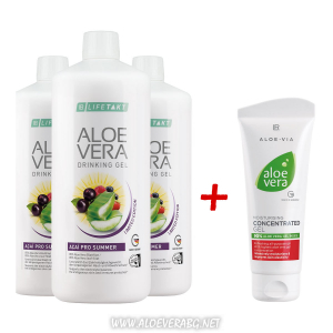 Гел за пиене Aloe Vera ACAI PRO SUMMER за Защита от Слънцето и от Дехидратация, Троен Комплект + Хидратиращ гел-концентрат Aloe Vera