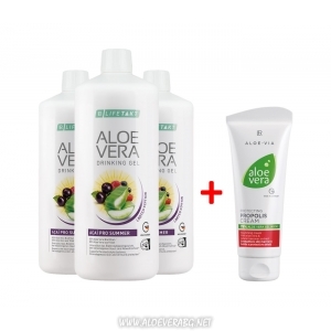 Гел за пиене Aloe Vera ACAI PRO SUMMER за Защита от Слънцето и от Дехидратация, Троен Комплект + Крем Aloe Vera с Прополис