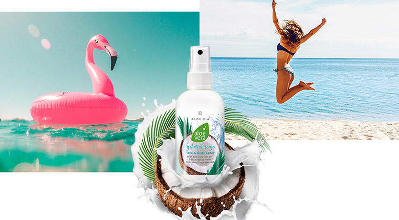 LR Aloe Vera Хидратиращ и освежаващ спрей за лице и тяло Кокос За приятно освежаване по всяко време! Хидратира кожата на лицето и тялото ти и в същото време създава уникално приятно усещане за свежест! ЛЕДЕНОСТУДЕНА СВЕЖЕСТ!