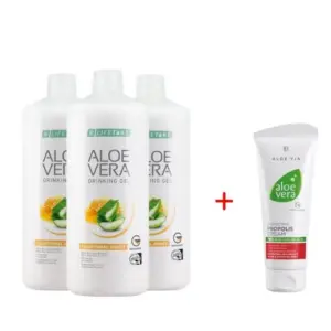 Aloe Vera Гел за пиене с мед за стомаха, Троен комплект + Крем Алое Вера с Прополис