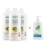 Aloe Vera Гел за Пиене с Мед, Троен комплект + Aloe Vera Нежно почистващ Крем-сапун за ръце
