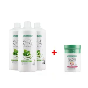 Комплект Aloe Vera Гел за пиене с коприва за Прочистване на кръвоносната система, Три бутилки + Капсули Омега 3 за Здравето на Сърцето