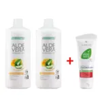 Комплект Aloe Vera Гел за пиене с Mед при стомашни проблеми, две бутилки + Крем Концентрат Алое Вера при Кожни проблеми