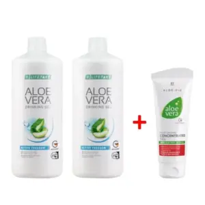 Комплект Aloe Vera Гел за пиене за Ставите с колаген, две бутилки + Крем Концентрат Алое Вера при Кожни проблеми